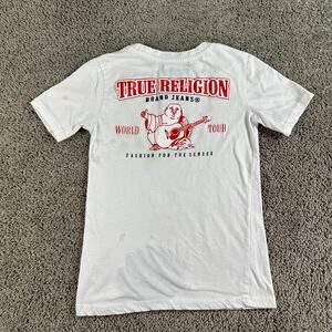 True Religion Shirt Boys Medium White Red Buddha Fashion For The Senses READ